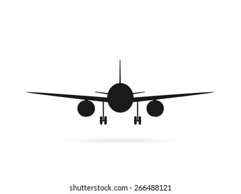 Illustration of an airplane silhouette isolated on a white background.