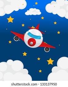 Illustration of an airplane at the sky