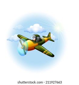 Illustration of an airplane in the sky on a white background