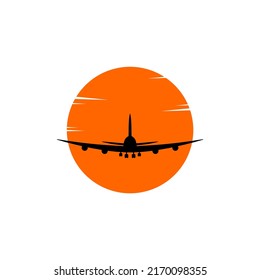 illustration of an airplane in the sky. sunset illustration