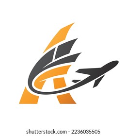 Illustration of Airplane with Tail Flying Over an Orange Letter A isolated on a White Background