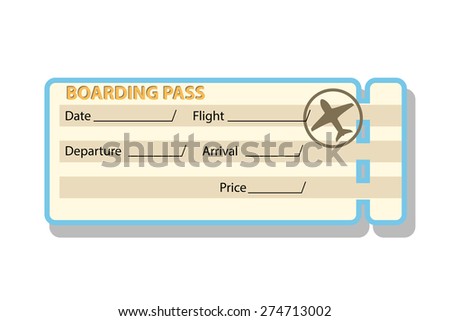illustration of airplane ticket with shadow islated on white background