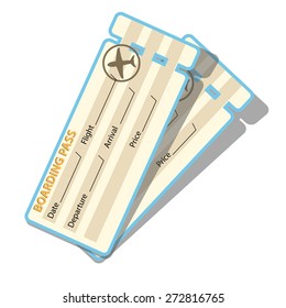 illustration of airplane tickets with shadow isolated on white background