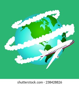 Illustration of airplane travel around the world vector, Elements of earth map Furnished by NASA.