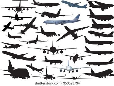 illustration with airplanes collection isolated on white background