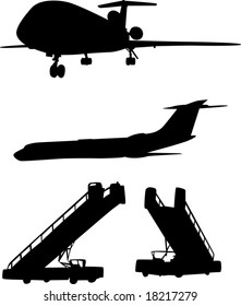 illustration with airplanes silhouettes isolated on white background