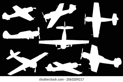 illustration with airplanes silhouettes isolated on black background