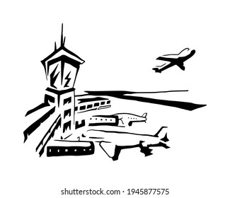 Illustration of airport for logo, icon, symbol and poster