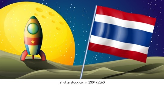Illustration of an airship at the back of the flag of Thailand