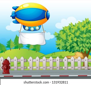 Illustration of an airship with a banner near the road