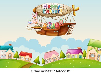 Illustration of an airship with an easter greeting