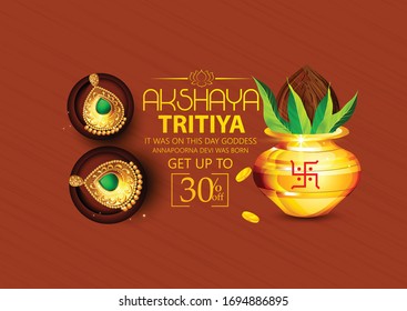 illustration of Akshaya Tritiya celebration with a golden kalash and   jewellery Sale