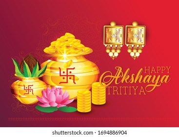 illustration of Akshaya Tritiya celebration with a golden kalash and   jewellery Sale