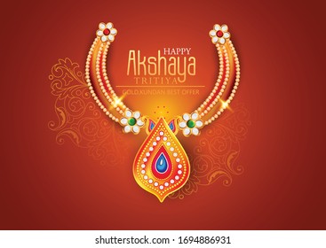 illustration of Akshaya Tritiya celebration with a golden kalash and   jewellery Sale