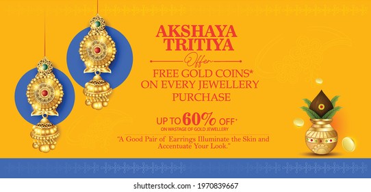 illustration of Akshaya Tritiya celebration jewellery Sale offer, gold festival background