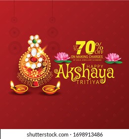 illustration of Akshaya Tritiya of golden lotus shaped diya celebration jewellery