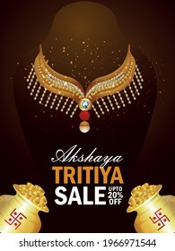 Illustration of akshaya tritiya sale banner with gold coin and gold necklace