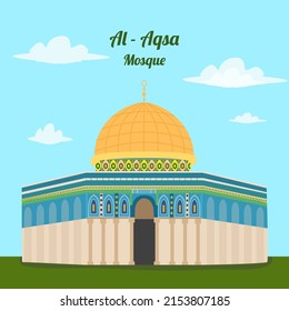 illustration of al aqsa mosque with blue sky background