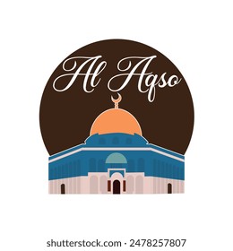 Illustration of the Al Aqsa mosque, Isra Miraj background.
