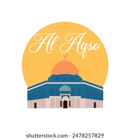 Illustration of the Al Aqsa mosque, Isra Miraj background.