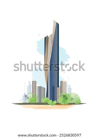 the illustration of Al Hamra tower in kuwait city. The Al Hamra is a tall offcie building.World Tourism Day