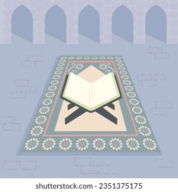 illustration of al quran above muslim prayer place islamic concept