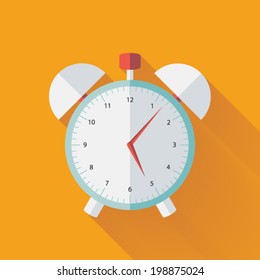 Illustration Of Alarm Clock Flat Icon Over Yellow