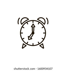 Illustration of alarm clock ringing at seven. Line icon