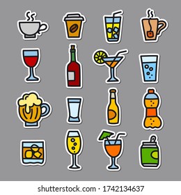 illustration of the alcohol drinks and beverages stickers and tags set