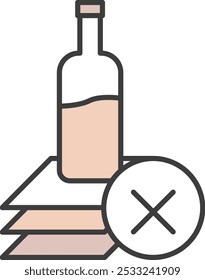 Illustration of an alcohol-free symbol featuring a bottle with an X mark, representing prohibition or sobriety. Ideal for themes related to health, lifestyle, and alcohol restrictions.