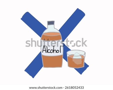 Illustration of alcoholic beverages prohibited by religious precepts and a cross symbol