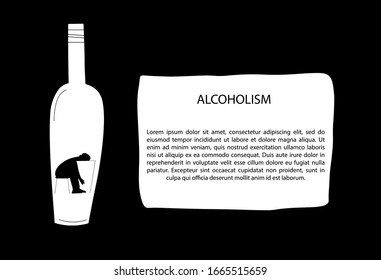 illustration of alcoholism. chronic alcohol dependence vector clipart. hand drawn element.