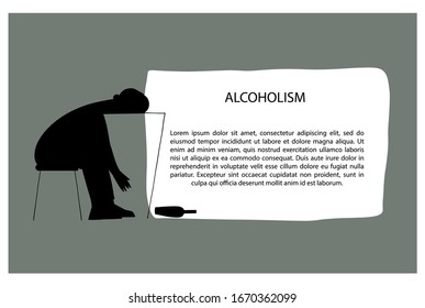 illustration of alcoholism. chronic alcohol dependence vector clipart. hand drawn element for banner, poster, advertisement, card, web page design. alcohol addiction treatment clinic concept