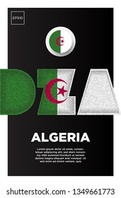 Illustration of Algeria flag made of three country abbreviations letter with grunge sponge effect.