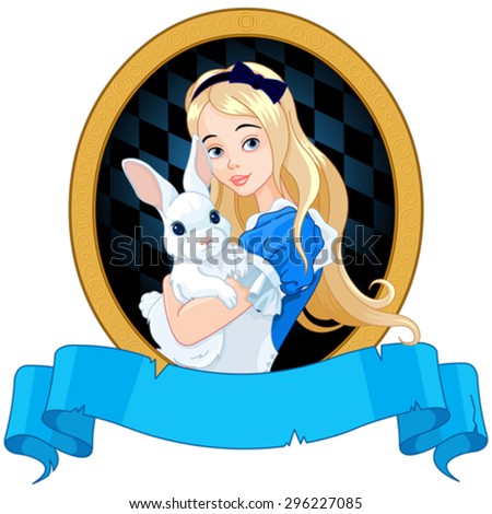 Illustration of Alice holds white rabbit