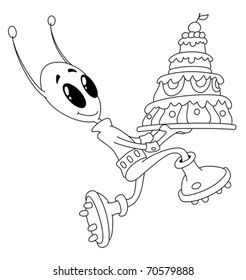 illustration of a alien with cake outlined