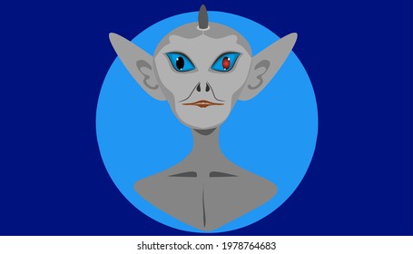 Illustration of alien creature in blue circle isolation