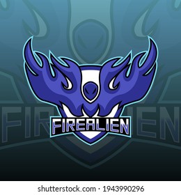 Illustration of alien fire mascot esport logo design