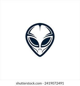 Illustration of alien head isolated white background. Design element for logo, label, badge, sign. Vector illustration