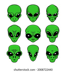 Illustration of alien head in monochrome style. Design element for logo, label, sign, emblem, poster. Vector illustration