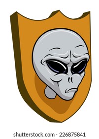 An Illustration of an Alien head on a trophy for wall
