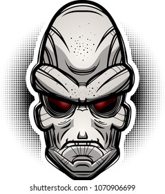 An illustration of an alien looking evil.