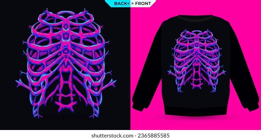 Illustration of alien lung bones suitable for screen printing on clothes