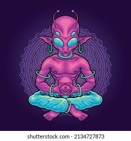 illustration of alien meditation mascot