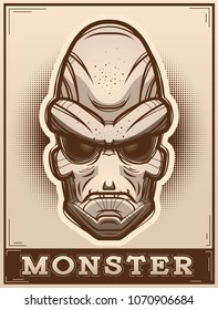 An illustration of an alien on a poster.