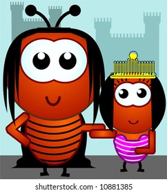 Illustration of a alien and princess in a fort	