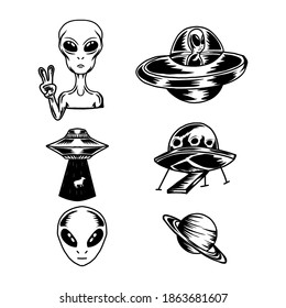 illustration of alien set hand drawn 