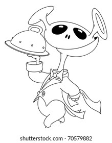 illustration of a alien with a tray outlined