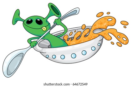 illustration of an alien in a UFO
