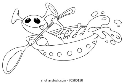 illustration of an alien in a UFO outlined